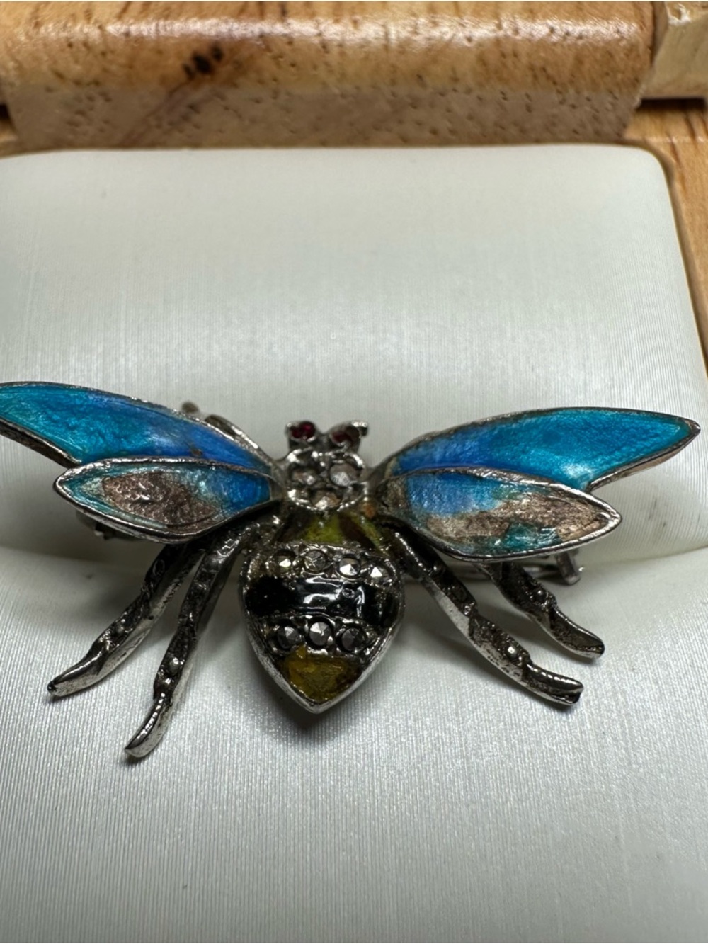 Vintage Blue Enamel Bee Brooch Sterling - Picture 2 of 3